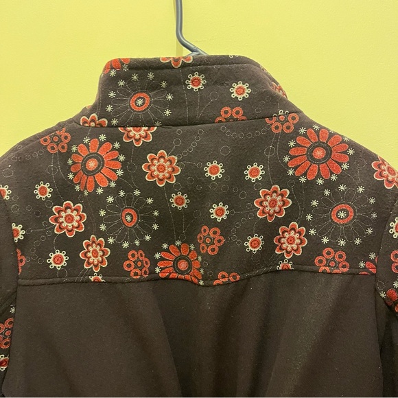 JOE BROWNS plus size purple floral flared funnel neck ruched cinch waist coat - Picture 10 of 11